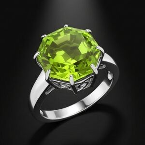 Chartreuse Quartz Solitaire Platinum Bond Over Sterling Silver Ring